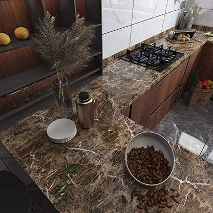 Burgeliy Peel and Stick Waterproof Wallpaper15.8¡¿196in Vinyl Wrap Protector Auto Modification Tint Film Dark Brown Marble Shiny Granite for Kitchen Countertops Table Desk Furniture Self Adhesive Film