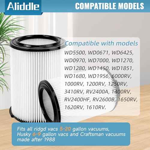 Standard Wet or Dry Vac VF4000 Filter Replacement Compatible with ridgd 5-20 Gallons Vacuum Cleaner, Husky 6-9 Gal WD5500 WD0671 RV2400A RV2600B,4 Pack Dust Filters for Vacuum Cleaners
