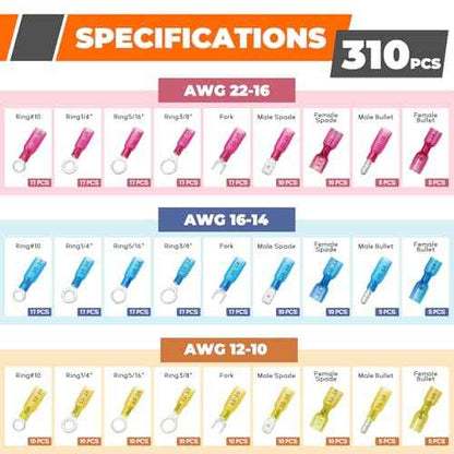 Crimping Tool For Heat Shrink Connectors, 310PCS AWG 22-10 Waterproof Automotive Marine Grade Heat Shrink Wire Connectors and Wire Stripper