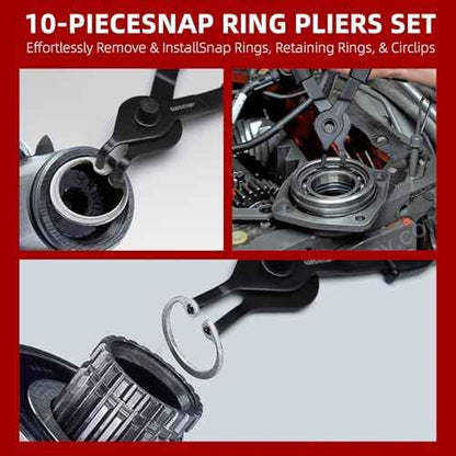 WISEUP 10-Piece Snap Ring Pliers Set, Heavy Duty Internal/External Circlip Pliers Kit with Straight Bent Pliers Hook an Pick, Straight/Bent Jaw Tips for C-Clip Ring Remover with Storage Case