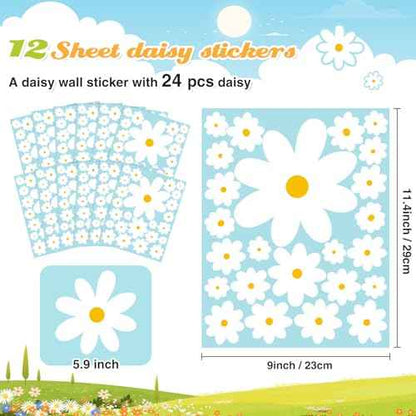 TaoBary 288-Piece Daisy Wall Decals - White Flower Wall Stickers, Peel & Stick Floral Wall Decor for Kids, Girls Nursery, Playroom, Bedroom & Living Room