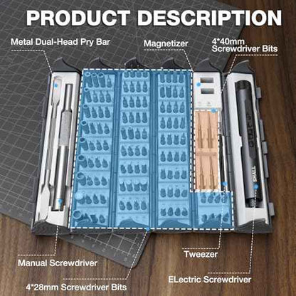 SHALL 127Pcs Mini Electric Screwdriver Set, 120pcs Tough S2 Steel Bits with Pen Style Electric & Manual Screwdriver, Ideal for Laptop, iPhone, Watch, Jewelry, Eyeglasses and Electronic