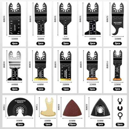 50-Piece Oscillating Tool Blades Kit -Universal Quick-Change Multi-MaterialCutting Blades for Wood, Metal, PlasticFits Dewalt, Milwaukee, Bosch, Makita,Ryobi & More