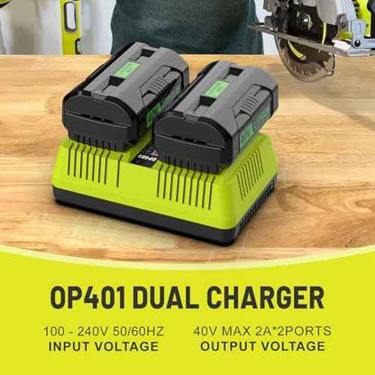 Dual Port OP401 Fast Charger Compatible with Ryobi 40V Battery OP4015 OP4026 OP4050 OP4060 Replacement Ryobi Charger 40V