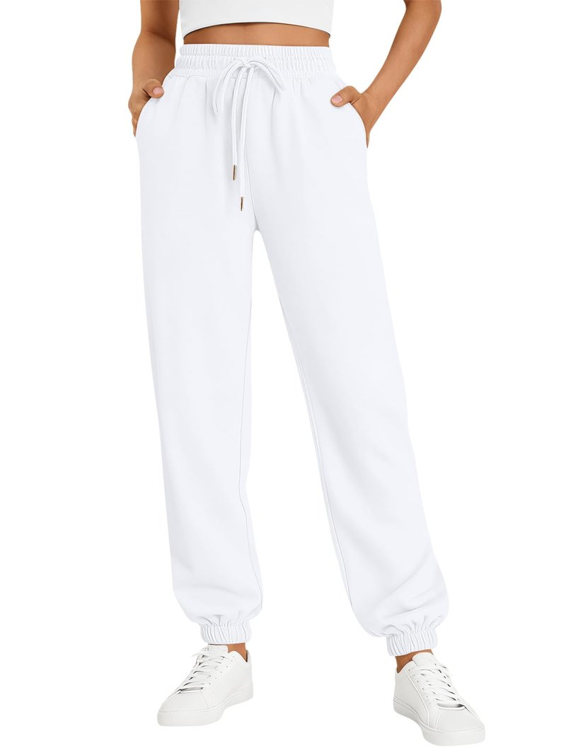 Trendy Queen Women's Sweatpants Athletic Joggers Baggy Pants Lounge Bottom 2026 Fall Fashion with Pockets White M