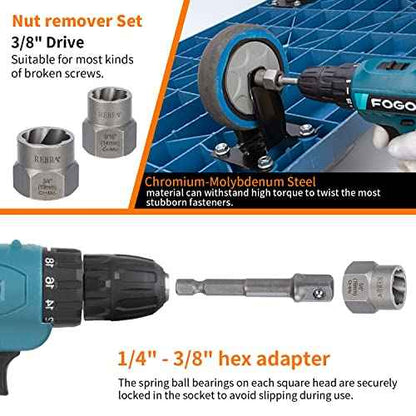 REBRA Screw Extractor and Left-Hand Drill Bit Set, Easy Out Broken Bolt Remover Reverse Cobalt HSS Steel Drill Kit, Ez Out Stripped, Rounded-Off, Damaged Bolts, Screws&Studs Removal Tool (26-Pieces)