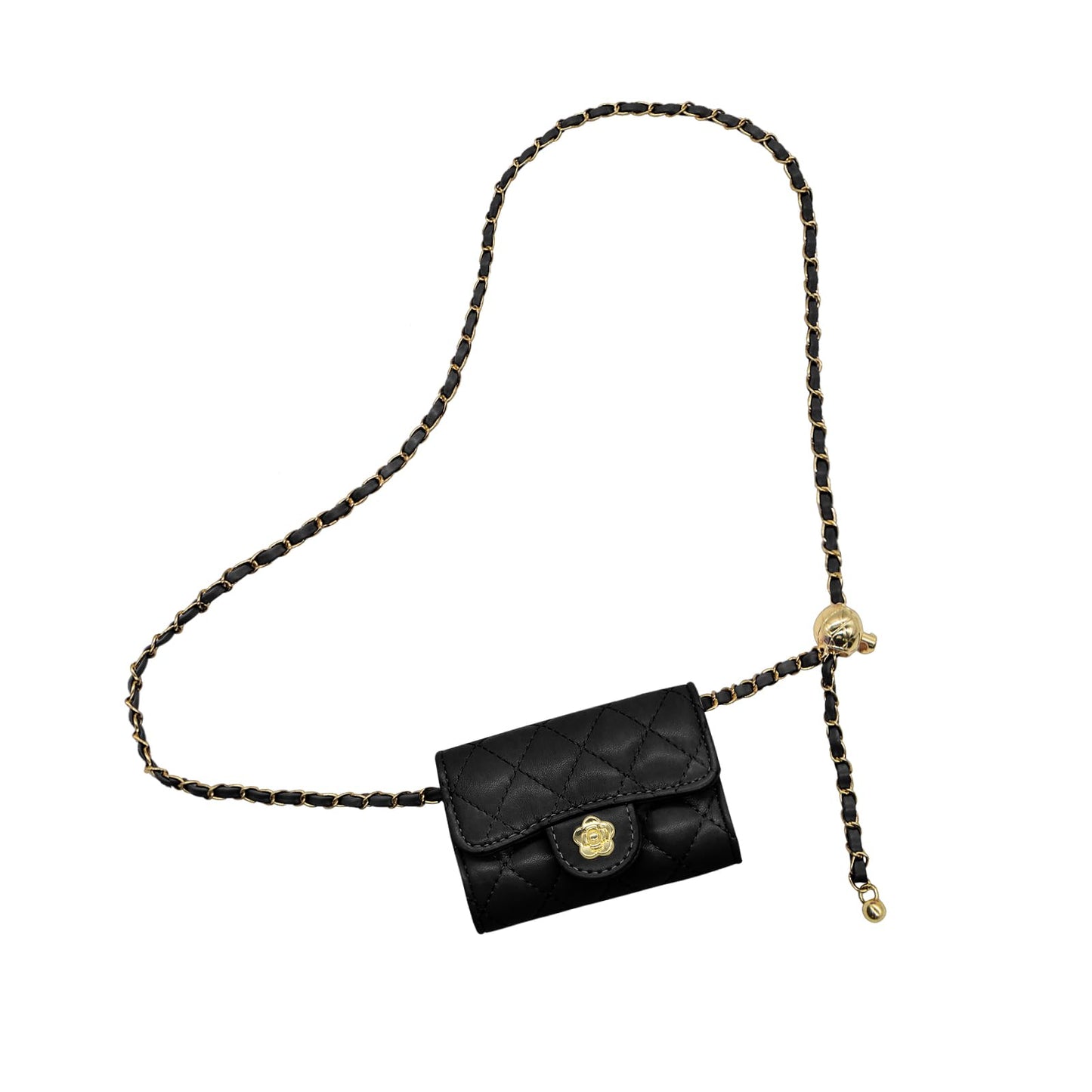YAMEIZE Mini PU Leather Chain Belt Bag for Women Quilted Waist Purse Crossbody Fanny Pack Detachable Belt Chain
