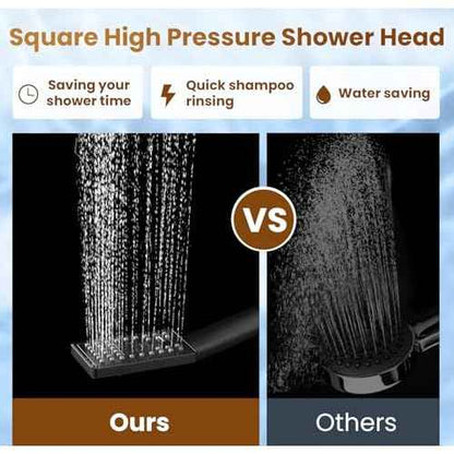 BRIGHT SHOWERS Rain Shower Head with Handheld Spray, High Pressure Square Showerhead Combo with Rainfall & Handheld, Detachable Dual Shower with Anti-Clog Nozzles, 60" Hose, Matte Black