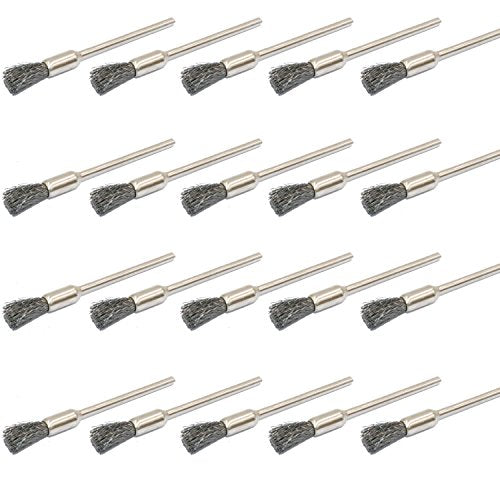 Steel Cleaning End Brushes Pen Wire Brush Rust Paint Removal Bits Polishing Rotary Tools Accessories 3 MM Mandrel 20 Pieces