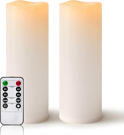4" x 12" White Large Waterproof Outdoor Flameless Candles Battery Operated LED Flickering Pillar Candles with Remote and Timer for Indoor Outdoor Lanterns, Long Lasting, Set of 2