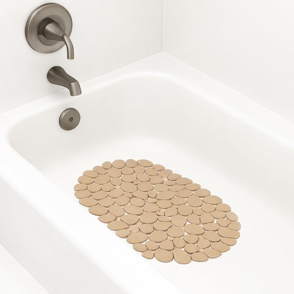 Dependable Industries Inc. Essentials Nonslip PVC Pebble Style Bathmat Shower Bathtub with Suction Cups 27" x 15" Textured for Secure Footing Oval (Brown)