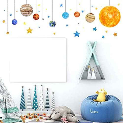 Planets and Space Wall Decals, Removable Solar System Wall Stickers, Cartoon Stars Wall D?cor, Peel and Stick Universe DIY Art Murals Vinyl Wallpaper for Kids Boys Bedroom Nursery Decoration