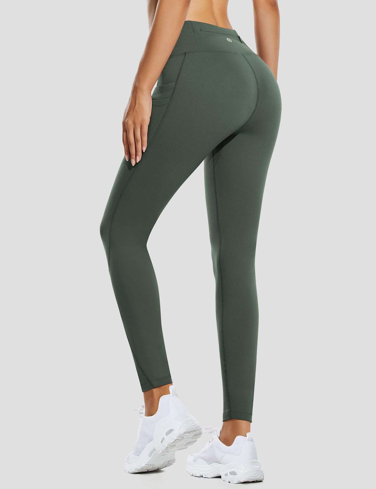 baleaf Thermal Leggings for Women Fleece Lined Waterproof Winter Hiking Pants Warm Tights Cold Weather Running Gear Army Green 2XL