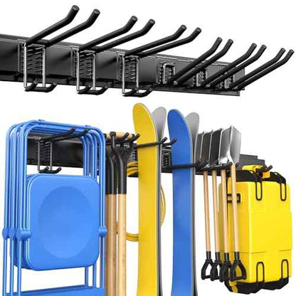 Garden Tool Organizer - Garage Storage Organization Wall Mount 48 Inches, 440lbs Adjustable Heavy Duty Metal Hooks,Yard Shed Organizer Rack Holder System Hanging Rake Broom Mop with 6 Adjustable Hooks