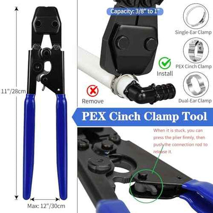 PEX Cinch Clamp Tool Kit, 3/8" to 1" PEX Pipe Clamp Cinch Tool with 30 pcs 1/2" Brass PEX Fittings Combo, 1pcs Pipe Cutter, 70 pcs 1/2" PEX Cinch Clamps, 10pcs 3/4" PEX Cinch Clamps
