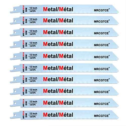 Metal Cutting Reciprocating Saw Blade, 12-Inch 14TPI Bi-Metal Recip Saw Blades (10pcs)