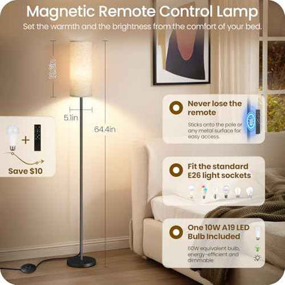 Set of 2 Dimmable Floor Lamps for Living Room with 2 Remotes and Foot Switch, 64.4¡±Modern Standing Tall Lamp, Corner Lamp for Bedroom, Bulb Included, 3000K-6500K, Beige Shade E06LDP205W1