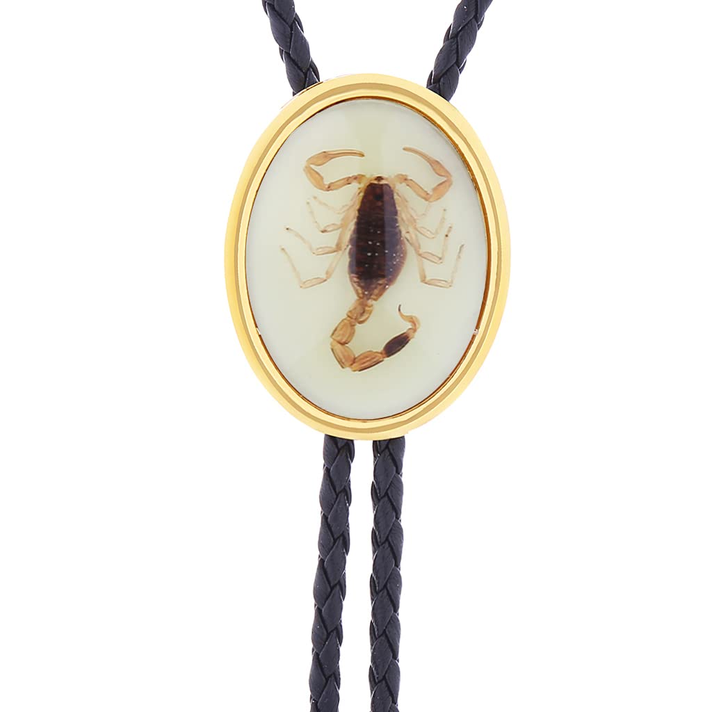 HUABOLA CALYN Bolo tie for Men Western Cowboy Leather Necktie Handmade Natural Stone Minimalist Style Bolo ties (8# Scorpion Gold)