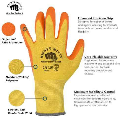 Cut-Resistant Work Gloves (12 Pack) ? Latex Grip Safety Gloves for Construction, Gardening & Warehouse Work - Extra Large
