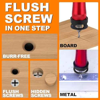 Metal Countersink Drill Bit Set 10-in-1 with Depth Stop, 4 Reversible Heads & Vertical Pilot Adjustable - Hex Shank & Phillips Bit for Hardened Steel/Woodworking, Hex Key & Chamfer Tool Includ
