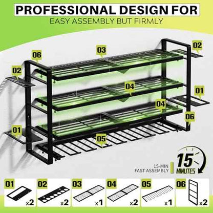 Large Power Tool Organizer Wall Mount, Garage Storage Cordless Tool Organizer with Screwdriver Holder, Heavy Duty Metal Storage Rack with 8 Drill Holder 4 Layer darkblack (darkblack)