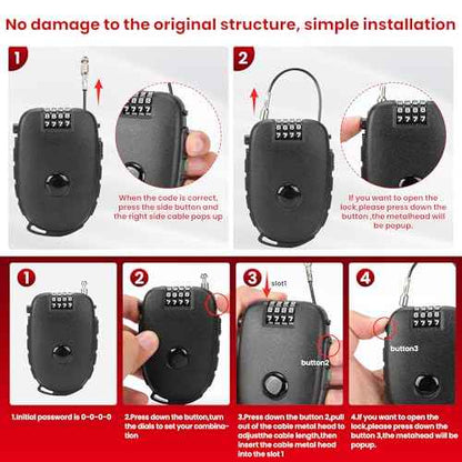 2 Pack 4-Digit Combination Lock with 27.5 Inch Quickly Retractable Steel Cables - Keyless Security for Bike, Helmet, Ski, Snowboard, Stroller, Luggage, Door, Gate, Fences, Backpack & More