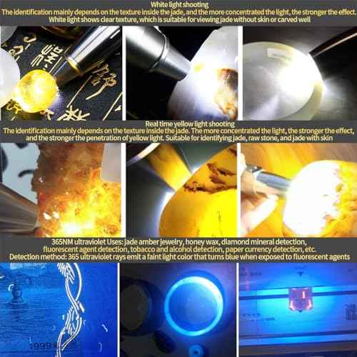 6LED Jade Recognition Flashlight, Outdoor Gemstone Mineral Detection Light with Charged Quantity Display, White Light, Yellow Light, Red Light, Blue Light, 395UV and 365UV UV Pens.
