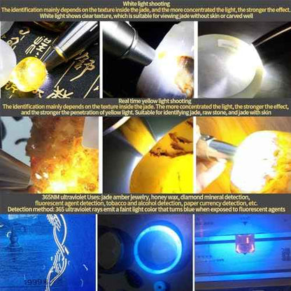 Six LEDs Rechargeable Gemstone Flashlight Jade Appraisal Light, Super Bright Jewelry Diamond Detector Lamp.