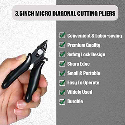 3 Packs 3. 5 Inch Wire Cutters Mini Soft Wire Snips Nippers Micro Cutter with Lock Flush Diagonal Cutting Pliers Small Flush Cut Pliers Jewelers Tools for Electronic(Black)