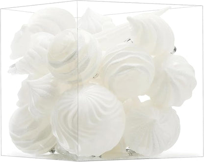 Christmas Ball Ornaments Set Shatterproof Christmas Tree Ornaments 24 PCS Painted Shaped Styles Xmas Tree for Holiday Decor,White