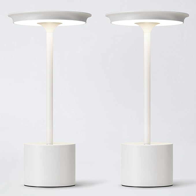 2Pack Cordless Table Lamp, Portable Rechargeable 6000mAh Outdoor Table Lamp, 3 Color Stepless Dimming Battery Powered Lamp, LED Table Light for Dinner/Bedroom/Restaurant/Outdoor (White)