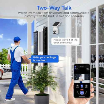 1080p WiFi Security Camera with Solar Panel, Battery Powered, Pan Tilt, AI Motion Detection, Night Vision, 2-Way Talk, IP65, Cloud Storage (Sold Separately), 2.4GHz WiFi Only