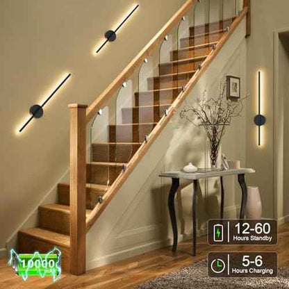 Battery Operated Black Wall Sconce , USB Rechargeable Wall Lights with Remote Control, 1 Pack Dimmable LED Wall Lamp Indoor, 360¡Æ Rotation Wireless Lights for Living Room Bedroom Hallway, 31.5 inch