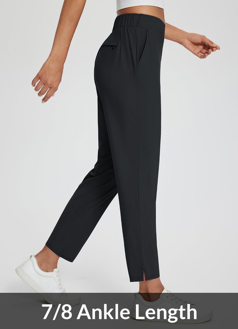 baleaf Womens Travel Pants Petite Stretch with Pockets Golf Ankle Dress Work Business Casual Slacks Fall Joggers Black L