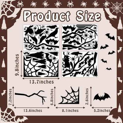 Crow Tree Branch Wall Decals Halloween Vinyl Black Ranven Window Stickers Scary Cat Bat Wall Stickers Spider Crow Halloween Wall Decals Holiday Bat Window Stickers Party Decorations