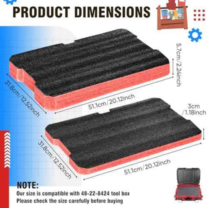Pangda 2pcs Foam Inserts Compatible with 48-22-8424 Foam Pads Layered Tool Box for Cases Packing Padding Toolbox Storag