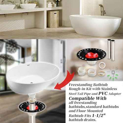 Freestanding Bathtub Rough-in Kit with Stainless Steel Tail Pipe and PVC Adapter Compatible With all freestanding bathtubs,standard bathtubs and Floor Mounted Bathtub-Fit 1-1/2" bathtub drains