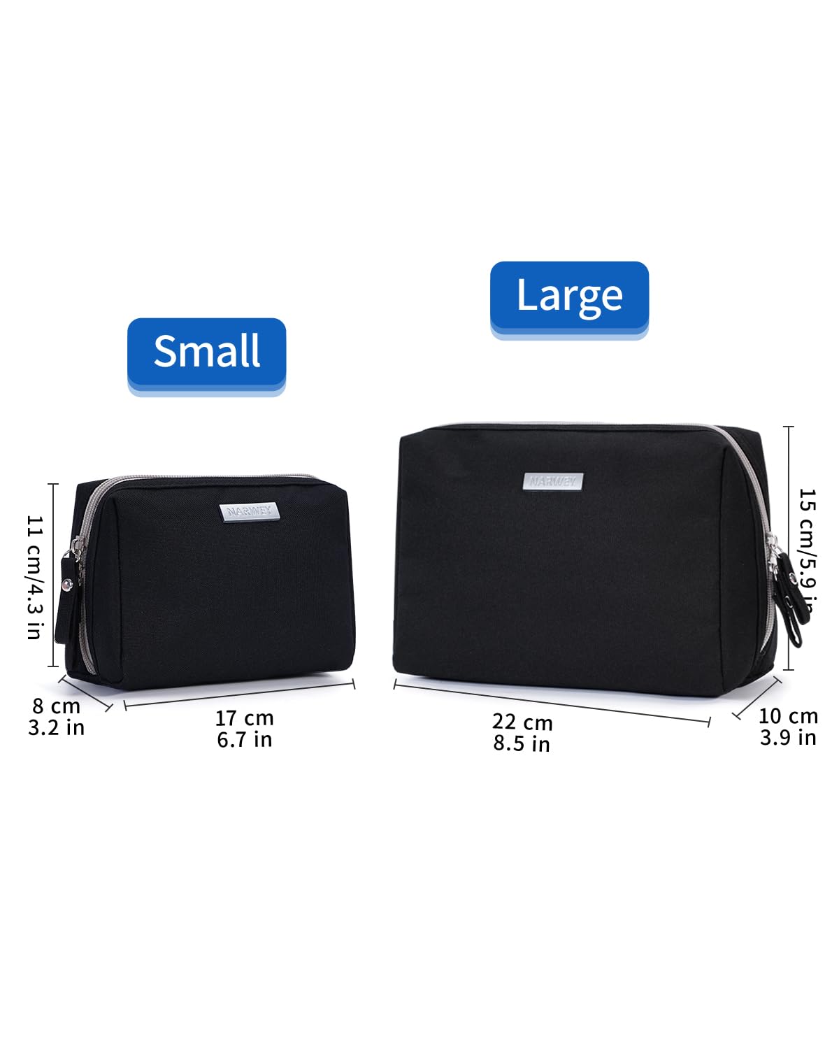 Narwey Small Makeup Bag for Purse Mini Cosmetic Bag Travel Makeup Pouch Zipper Pouch Cute Make up Bags with Compartments for Women (Small, Black)