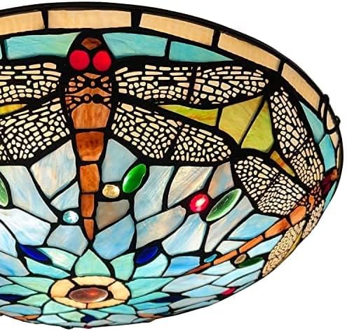 ARTZONE Tiffany Ceiling Lights, Stained Glass Ceiling Light 3-Lights 16 Inch Tiffany Flush Mount Ceiling Light Fixture for Bedroom Dining Living Room Entryway Foyer(Brown Dragonfly)