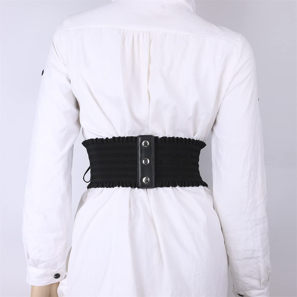 Sup-Coente Goth Black Wide Waist Belt Women Leather Elastic Stretch Corset Belt Gothic Punk Victorian Pirate Alt Emo Fashion