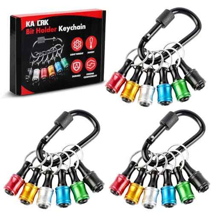 katerk 18pcs Bit Holder with Carabiner Socket for Mens Gift, 1/4 inch Hex Shank Aluminum Alloy Screwdriver Bit Holders, Quick Release Easy Change Impact Driver Drill Bit Keychain Extension
