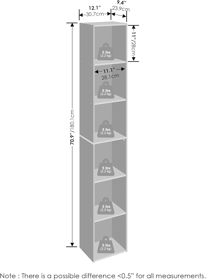 Furinno Cubicle 6-Tier Closet Organizers and Storage, Closet Organizer, Open Shelf Closet Storage, 21.1" W, for Wardrobe, Bedroom, Living Room, Amber Pine