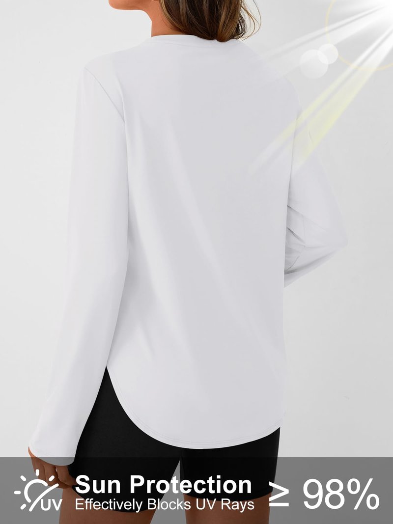 AUTOMET Women's Long Sleeve Workout Tops Running Hiking Sun Shirts Gym UPF 50+ UV Protection Tshirts 2026 Quick Dry Clothes White M