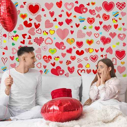 Capoda 196 Pcs Valentine's Day Wall Decals Removable Love Heart Wall Stickers Red Heart Window Stickers Wedding Anniversary Romantic Love Decoration Party Decor for Holiday Living Room Art Decor Home