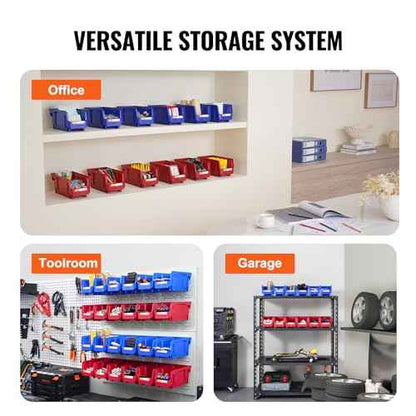 VEVOR Plastic Stackable Storage Bins 12 Pack (11 x 5 x 5-Inch), Hanging Storage Organizer Bins, Heavy Duty Stacking Containers for Closet, Garage, Office, Home, Pantry or Small Parts Organization