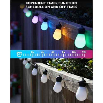 Honche Outdoor String Lights S14, 46FT Patio Lights with 20 Shatterproof LED Bulbs, APP & Remote Control, 213 Scene Modes, USB Powered, IP67 Waterproof for Garden, Wedding, Party, Camping