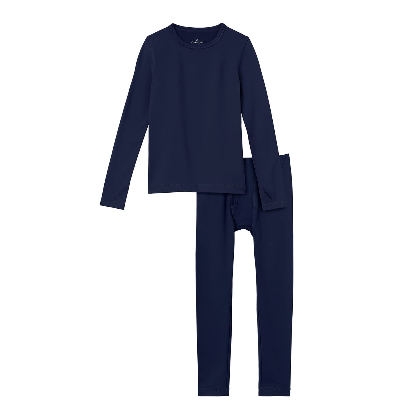 Cuddl Duds Boys Heavyweight Fleece Lined 2 Piece Thermal Underwear Set – Long Sleeve Shirt & Leggings Base Layer for Cold Weather – Winter Clothing Long Johns Lounge Sets for Kids, Navy, M