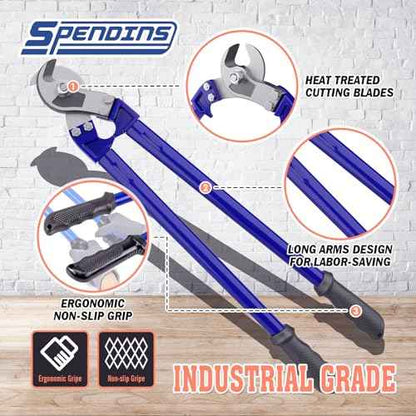 18in Cable Cutter for Copper & Aluminum Cables, Long Arm Ergonomic Handles, High-Frequency Quenched Blades for Electrical, Communications and DIY (NOT for Steel or Hardened Materials)