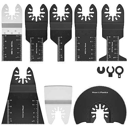 8Pcs Oscillating Saw Tool Blades Set Bi-metal Stainless Steel Multitool Blades Kit Quick Release Oscillating Blades Precise Cutting Saw Blades with 3 Gaskets for Wood Plastic Cutting(8pcs)