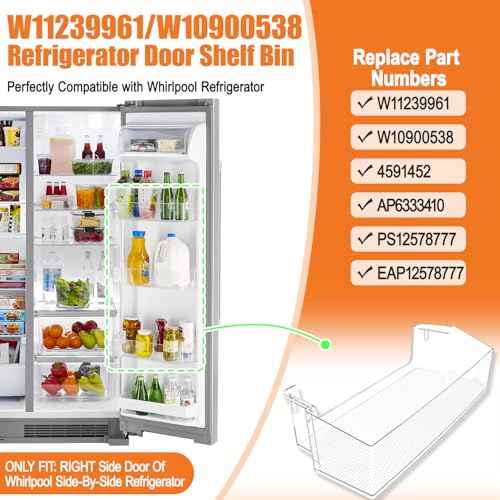 [2 PACK] UPGRADED W11239961 W10900538 Refrigerator Door Bin Shelf Compatible with Whirlpool Refrigerator Door Shelf Parts WRS321SDHW01 WRS315SDHM05 Door shelf Whirlpool Shelf Replacement WRS321SDH